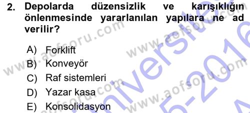 Lojistik İlkeleri Dersi 2015 - 2016 Yılı (Vize) Ara Sınavı 2. Soru