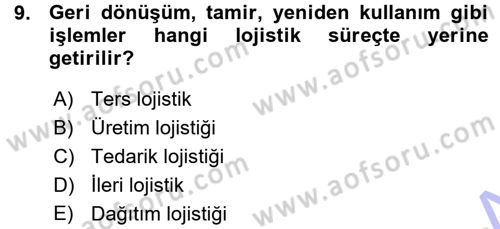 Lojistik İlkeleri Dersi 2015 - 2016 Yılı (Vize) Ara Sınavı 9. Soru