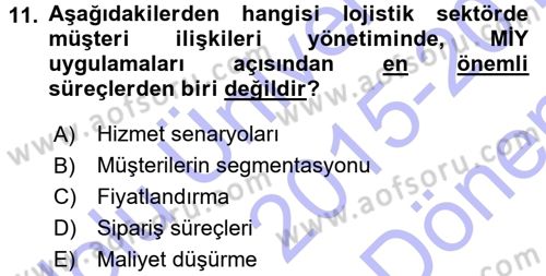 Lojistik İlkeleri Dersi 2015 - 2016 Yılı (Final) Dönem Sonu Sınav Soruları 11. Soru