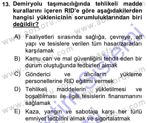 Lojistik İlkeleri Dersi 2015 - 2016 Yılı (Final) Dönem Sonu Sınav Soruları 13. Soru