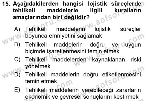 Lojistik İlkeleri Dersi 2015 - 2016 Yılı (Final) Dönem Sonu Sınav Soruları 15. Soru
