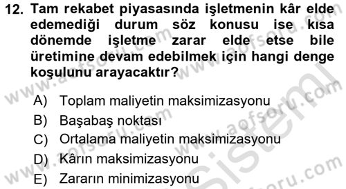 Lojistik İlkeleri Dersi Ara Sınavı Deneme Sınav Soruları 12. Soru