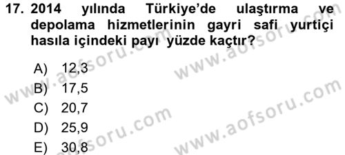 Lojistik İlkeleri Dersi 2017 - 2018 Yılı (Vize) Ara Sınav Soruları 17. Soru