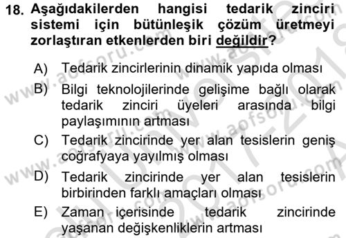 Lojistik İlkeleri Dersi Ara Sınavı Deneme Sınav Soruları 18. Soru