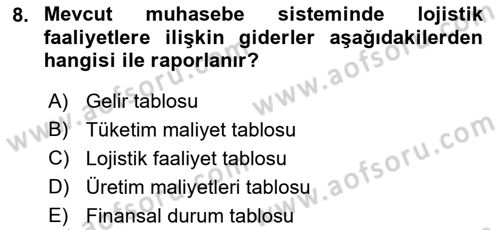 Lojistik İlkeleri Dersi 2018 - 2019 Yılı 3 Ders Sınav Soruları 8. Soru
