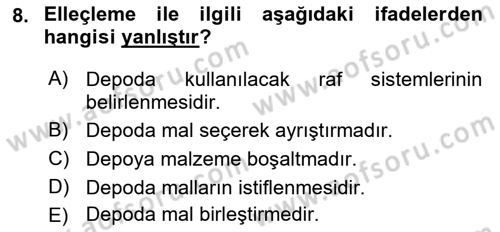 Lojistik İlkeleri Dersi 2018 - 2019 Yılı (Vize) Ara Sınavı 8. Soru