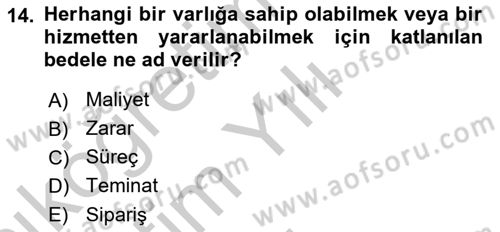 Lojistik İlkeleri Dersi 2018 - 2019 Yılı Yaz Okulu Sınav Soruları 14. Soru