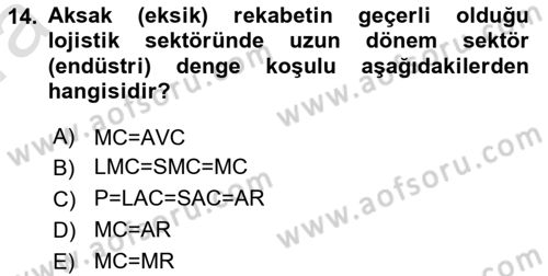 Lojistik İlkeleri Dersi Ara Sınavı Deneme Sınav Soruları 14. Soru