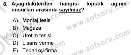 Lojistik İlkeleri Dersi 2020 - 2021 Yılı Yaz Okulu Sınav Soruları 8. Soru