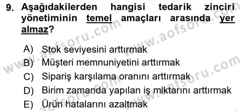Lojistik İlkeleri Dersi 2020 - 2021 Yılı Yaz Okulu Sınav Soruları 9. Soru