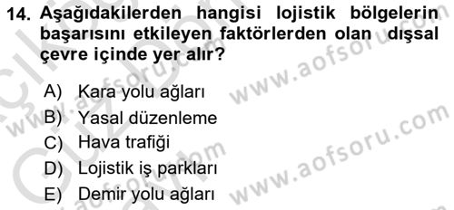 Lojistik İlkeleri Dersi Ara Sınavı Deneme Sınav Soruları 14. Soru