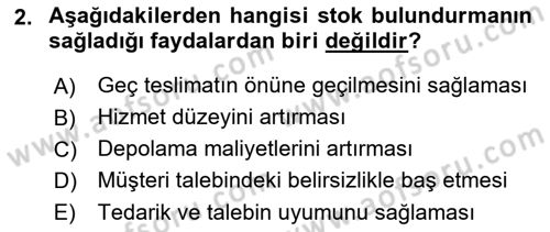 Lojistik İlkeleri Dersi Ara Sınavı Deneme Sınav Soruları 2. Soru