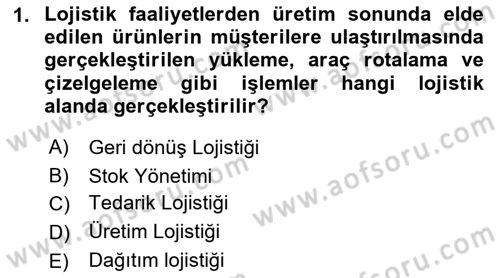 Lojistik İlkeleri Dersi 2021 - 2022 Yılı (Final) Dönem Sonu Sınavı 1. Soru