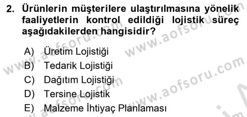 Lojistik İlkeleri Dersi 2021 - 2022 Yılı Yaz Okulu Sınavı 2. Soru