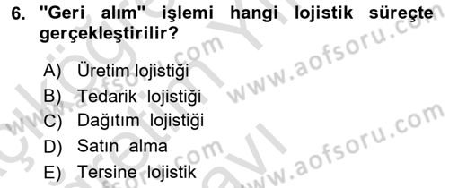 Lojistik İlkeleri Dersi 2021 - 2022 Yılı Yaz Okulu Sınavı 6. Soru