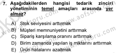 Lojistik İlkeleri Dersi 2021 - 2022 Yılı Yaz Okulu Sınavı 7. Soru