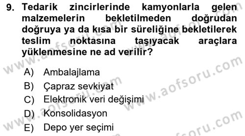 Lojistik İlkeleri Dersi 2021 - 2022 Yılı Yaz Okulu Sınavı 9. Soru