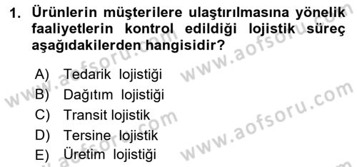 Lojistik İlkeleri Dersi Ara Sınavı Deneme Sınav Soruları 1. Soru
