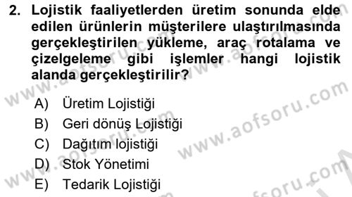 Lojistik İlkeleri Dersi 2022 - 2023 Yılı (Vize) Ara Sınav Soruları 2. Soru