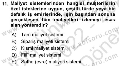 Lojistik İlkeleri Dersi 2022 - 2023 Yılı (Final) Dönem Sonu Sınavı 11. Soru