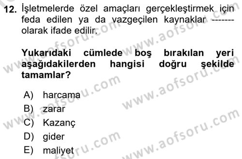 Lojistik İlkeleri Dersi 2022 - 2023 Yılı (Final) Dönem Sonu Sınavı 12. Soru