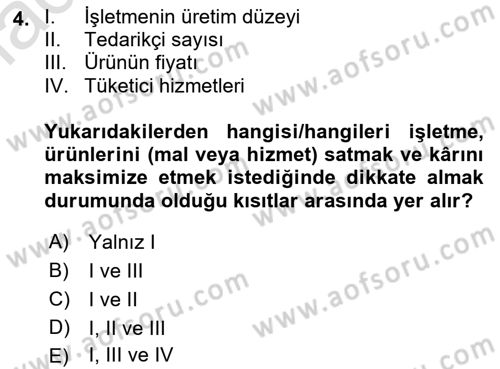 Lojistik İlkeleri Dersi 2022 - 2023 Yılı (Final) Dönem Sonu Sınavı 4. Soru