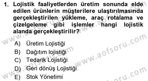 Lojistik İlkeleri Dersi 2022 - 2023 Yılı Yaz Okulu Sınav Soruları 1. Soru