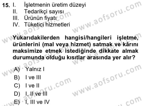 Lojistik İlkeleri Dersi 2023 - 2024 Yılı (Vize) Ara Sınav Soruları 15. Soru