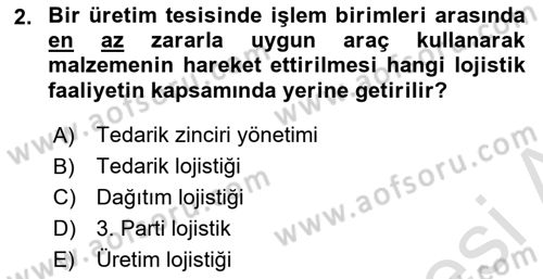 Lojistik İlkeleri Dersi 2023 - 2024 Yılı (Vize) Ara Sınav Soruları 2. Soru