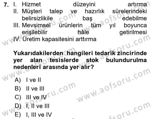 Lojistik İlkeleri Dersi 2023 - 2024 Yılı (Vize) Ara Sınav Soruları 7. Soru
