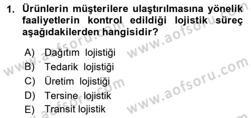 Lojistik İlkeleri Dersi 2023 - 2024 Yılı (Final) Dönem Sonu Sınav Soruları 1. Soru
