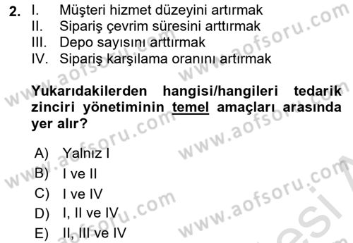 Lojistik İlkeleri Dersi 2023 - 2024 Yılı (Final) Dönem Sonu Sınav Soruları 2. Soru