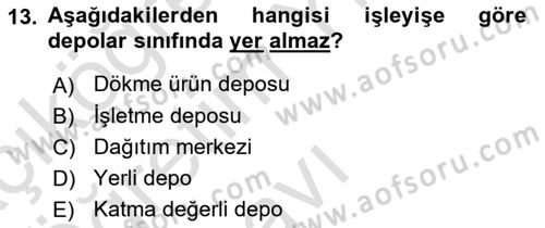 Lojistik İlkeleri Dersi 2023 - 2024 Yılı Yaz Okulu Sınav Soruları 13. Soru