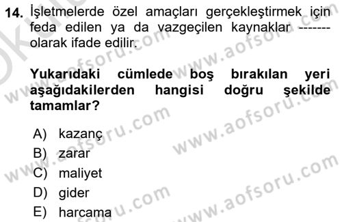 Lojistik İlkeleri Dersi 2023 - 2024 Yılı Yaz Okulu Sınav Soruları 14. Soru