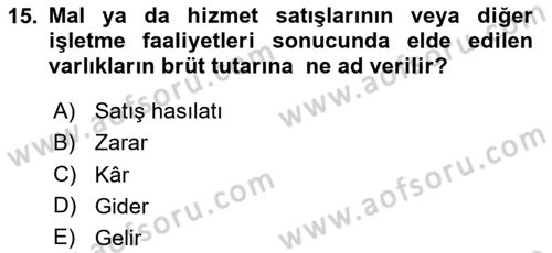 Lojistik İlkeleri Dersi 2023 - 2024 Yılı Yaz Okulu Sınav Soruları 15. Soru