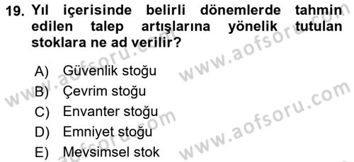 Lojistik İlkeleri Dersi Ara Sınavı Deneme Sınav Soruları 19. Soru