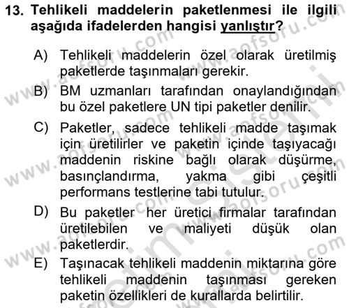 Lojistik İlkeleri Dersi 2024 - 2025 Yılı (Final) Dönem Sonu Sınav Soruları 13. Soru