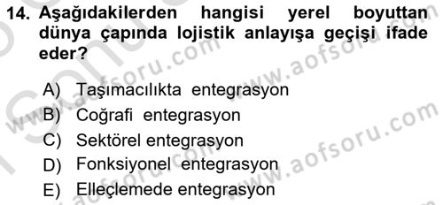 Lojistik İlkeleri Dersi 2024 - 2025 Yılı (Final) Dönem Sonu Sınav Soruları 14. Soru
