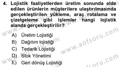 Lojistik İlkeleri Dersi 2024 - 2025 Yılı Yaz Okulu Sınav Soruları 4. Soru