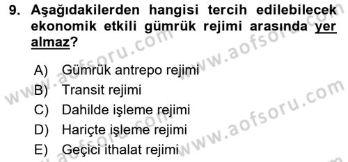 Lojistik İlkeleri Dersi 2024 - 2025 Yılı Yaz Okulu Sınav Soruları 9. Soru