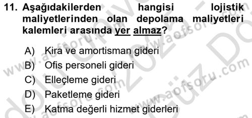 Lojistik İlkeleri Dersi 2025 - 2026 Yılı (Vize) Ara Sınav Soruları 11. Soru