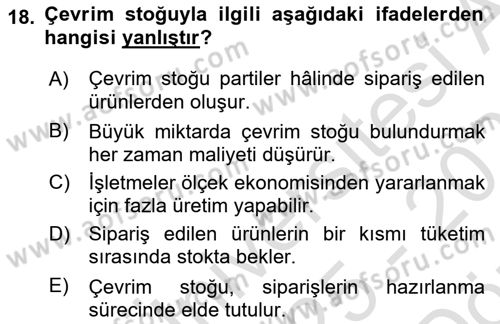 Lojistik İlkeleri Dersi 2025 - 2026 Yılı (Vize) Ara Sınav Soruları 18. Soru