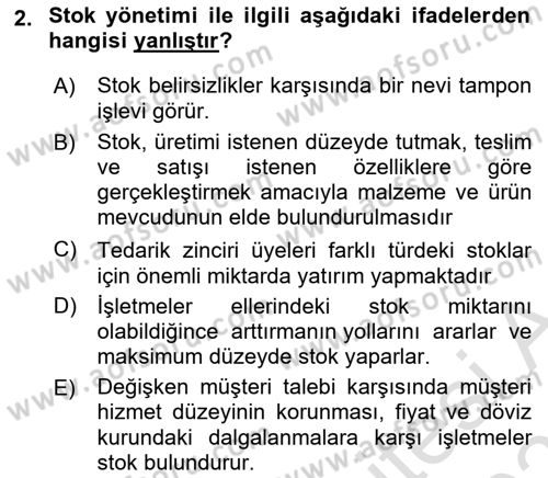 Lojistik İlkeleri Dersi 2025 - 2026 Yılı (Vize) Ara Sınav Soruları 2. Soru