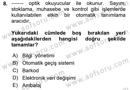 Lojistik İlkeleri Dersi 2025 - 2026 Yılı (Vize) Ara Sınav Soruları 8. Soru