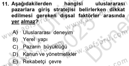 Lojistik İlkeleri Dersi 2025 - 2026 Yılı (Final) Dönem Sonu Sınav Soruları 11. Soru