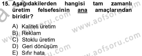 Çağdaş Lojistik Uygulamaları Dersi 2012 - 2013 Yılı (Vize) Ara Sınav Soruları 15. Soru