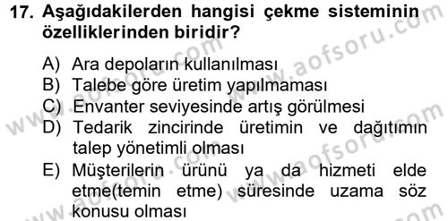 Çağdaş Lojistik Uygulamaları Dersi 2012 - 2013 Yılı (Vize) Ara Sınav Soruları 17. Soru