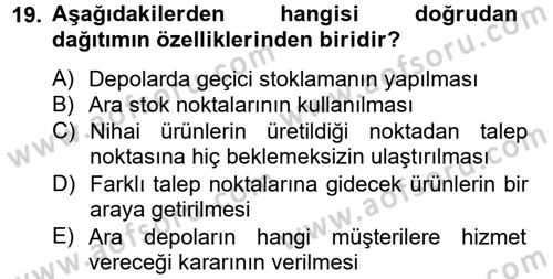 Çağdaş Lojistik Uygulamaları Dersi 2012 - 2013 Yılı (Vize) Ara Sınav Soruları 19. Soru