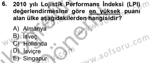 Çağdaş Lojistik Uygulamaları Dersi 2012 - 2013 Yılı (Vize) Ara Sınav Soruları 6. Soru