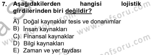 Çağdaş Lojistik Uygulamaları Dersi 2012 - 2013 Yılı (Vize) Ara Sınav Soruları 7. Soru